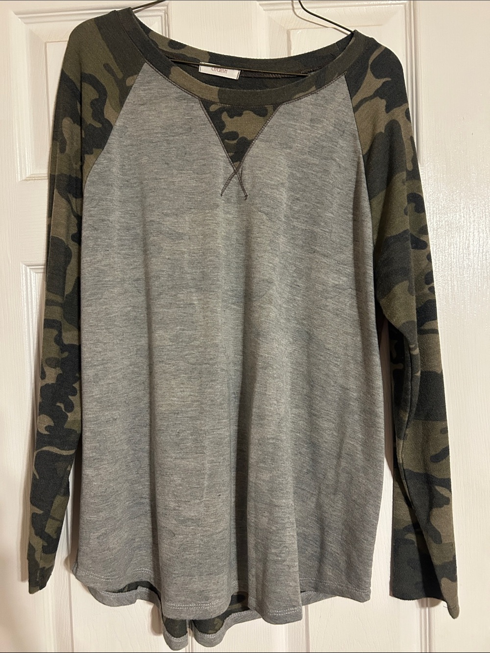 Cherish Gray Body Tunic with Camouflage Raglan Sleeves